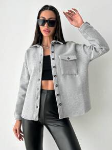 EURMUSE 翻蓋口袋落肩袖花呢外套