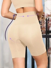 Solid High Waist Shapewear Shorts - Apricot - View 2