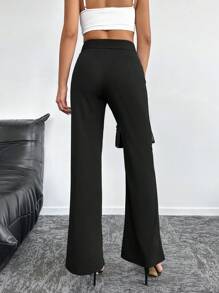 EURMUSE Women's Solid Color High Waist Casual Flared Pants - Black - View 2