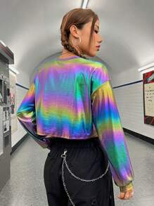 SHEIN EZwear 全息落肩短款T恤 - 彩色 - 查看 2