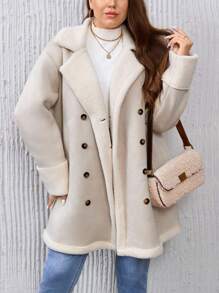 SHEIN Essnce Große Größen Doppelreihiger Teddyfutter Mantel, für den Winter - Beige - Übersicht 6