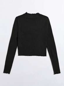 Muchica Lettuce Edge Waffle Knit Tee - Black - View 2