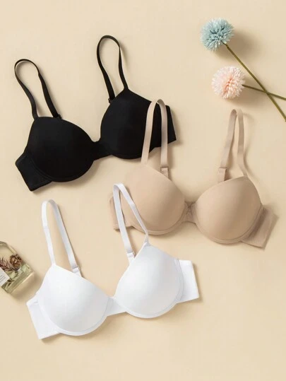 DesireSculpt Set de 3 sujetadores push up con aros de mujer de color sólido