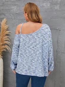 SHEIN LUNE Plus Barwiony Asymetryczna Szyja Trójnik