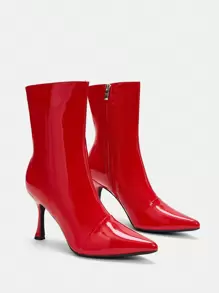 CUCCOO SZL Women's Fashionable Pointed-toe Red Patent Leather Ankle Boots With Mid Heels For Party & Date - Red - View 1