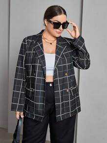 SHEIN Essnce Plus Blazer À Carreaux À Bouton