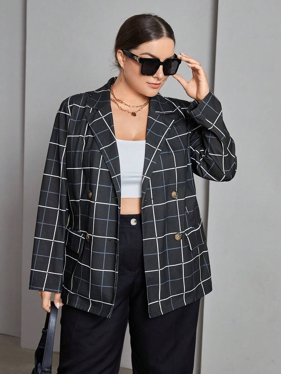 SHEIN Essnce Plus Blazer À Carreaux À Bouton