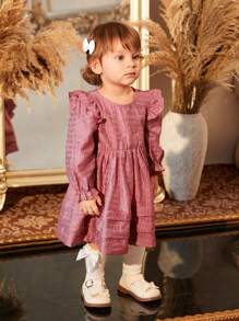 女童嬰兒荷葉邊荷葉邊袖層下擺洋裝 - 紫羅蘭色 - 查看 4