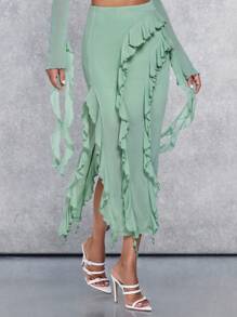 SHEIN BAE Ruffle Trim Skirt - Green - View 3