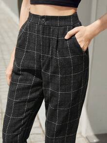 BizChic Plaid Print Slant Pocket Pants - Dark Grey - View 7