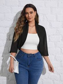 SHEIN Essnce Talla grande Cazadora unicolor con parte delantera abierta - Negro - Ver 5