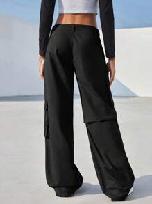 SHEIN EZwear Flap Pocket Side Cargo Pants - Black - View 7