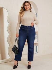 SHEIN LUNE Plus Flare Leg Jeans - Dark Wash - View 2