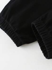 Young Boy Flap Detail Elastic Waist Jogger Pants - Black - View 3