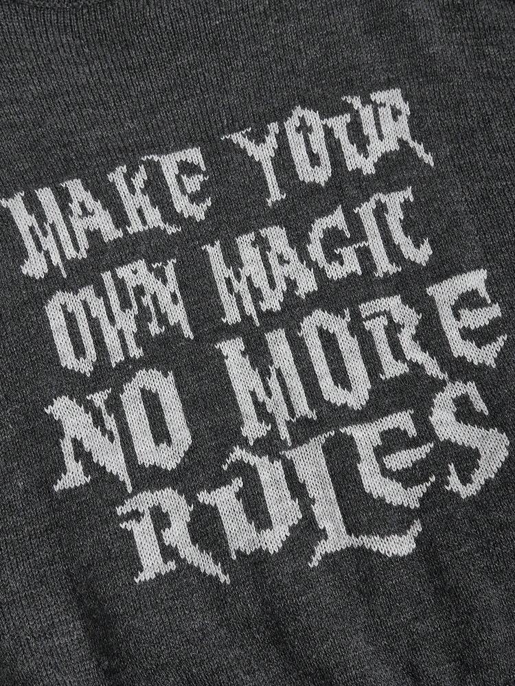 Slogan Graphic Cold Shoulder Sweater