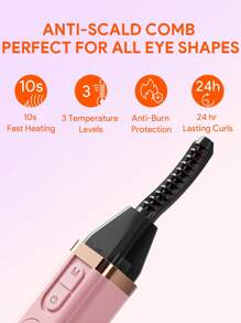 JMMO 加热睫毛夹，电动睫毛夹，一次性熨烫，持久定型，3 个可调节温度级别和 10 秒加热持久卷曲睫毛，防烫梳适合所有眼形圣诞礼物，秋冬季假期露营必备品度假配件，露营用品