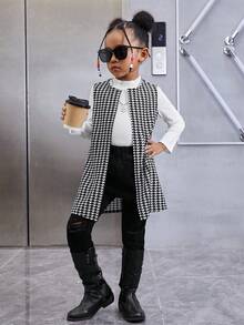 SHEIN 幼兒女童千鳥格印花背心外套 - 黑與白 - 查看 3