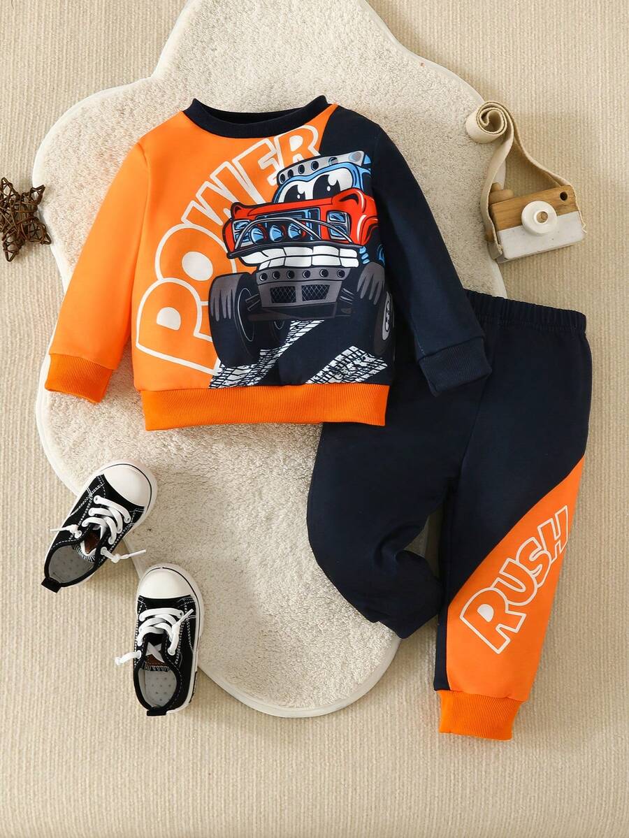 男嬰汽車和字母圖案運動衫和運動褲 - 彩色 - 查看 1
