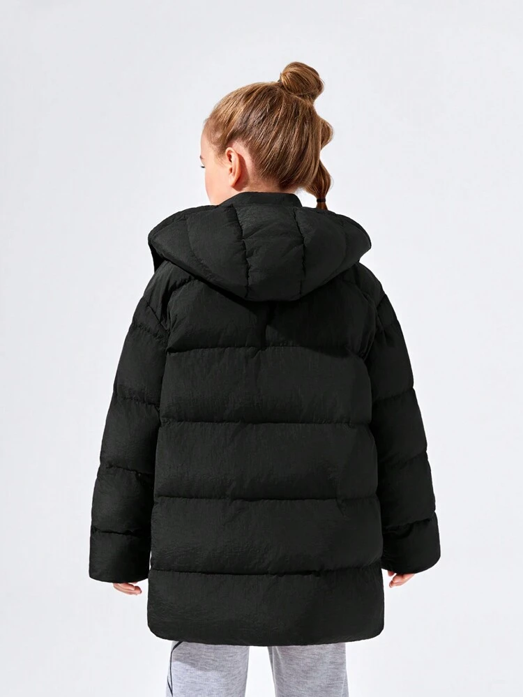 Tween Girl Zip Up Snap Button Hooded Padded Coat