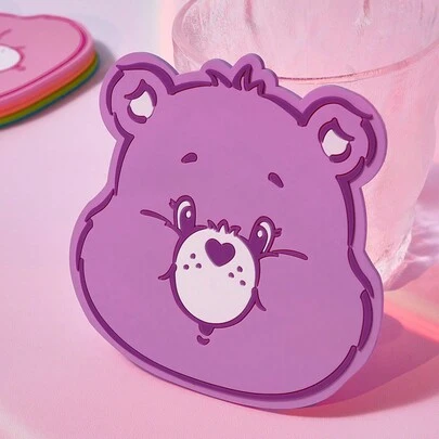 SHEIN X Care Bears 1 chiếc đế lót ly hình trái tim màu tím hình gấu, gấu Love-A-Lot, gấu Funshine, gấu, gấu bạn bè, quà tặng