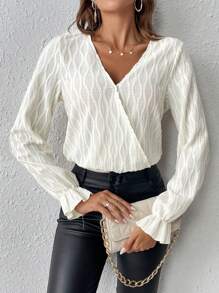 SHEIN Frenchy Surplice Neck Flare Sleeve Bodysuit - Apricot - View 6