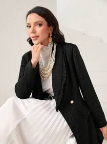 Modelyn Shawl Collar Flap Detail Overcoat Without Belt - Black - View 6