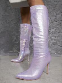 SHUZIA Metallic Pointy Toe Stiletto Heeled Boots - Purple - View 7