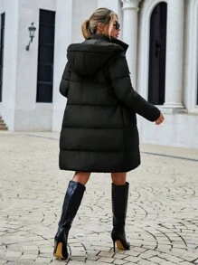 EURMUSE Zip Up Hooded Puffer Coat - Black - View 2