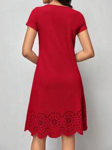 SHEIN Clasi Vestido cortado láser ribete en abanico - Rojo - Ver 2