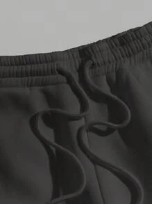 Manfinity VCAY 男士字母圖案腰部抽繩加絨內裏衛褲 - 深灰色 - 查看 5