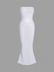 SHEIN EZwear Ditsy Floral Print Mermaid Hem Tube Dress - Pink - View 1