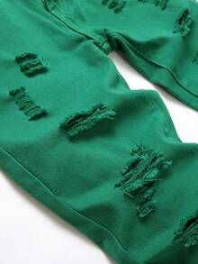 Tween Boy Ripped Frayed Straight Leg Jeans - Green - View 5