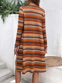 SHEIN VCAY Geo Print Open Front Longline Coat - Multicolor - View 2