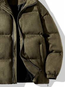 Men Slant Pockets Hooded Padded Coat - Army Green - View 3