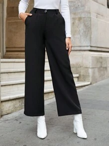 RueChic Solid Slant Pocket Suit Pants - Black - View 1