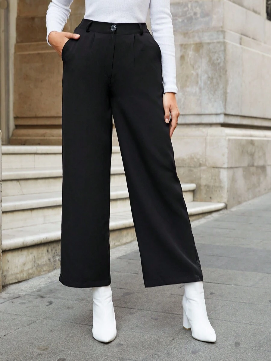 RueChic Solid Slant Pocket Suit Pants - Black - View 1