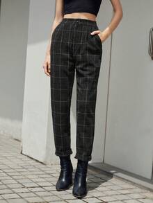 BizChic Plaid Print Slant Pocket Pants - Dark Grey - View 4