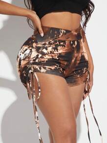 SHEIN SXY Tie Dye Drawstring Ruched Side Biker Shorts - Multicolor - View 5