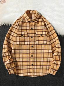 Manfinity Homme Men Plaid Print Flap Pocket Shacket
