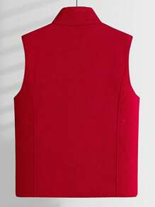 Men Zip Up Fleece Vest Coat - Red - View 2