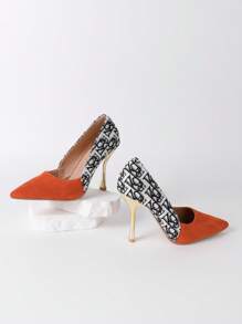 橙色优雅 3D 字母设计百搭女士高跟鞋 - 亮橙色 - 查看 2