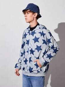 Teen Boy Star Print Zip Up Hoodie