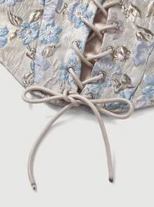 SHEIN MOD Floral Jacquard Lace Up Front Tube Top - Multicolor - View 4