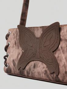 ROMWE Fairycore Mini Square Bag Fashion Butterfly Patched For Work - Brown - View 5