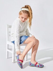 時尚孩子們的刺繡牛仔風格平底鞋帶Love愛心設計適用於秋天 - 藍色 - 查看 3