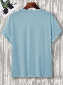 Manfinity Homme 男士大码標語圖案T恤 - 藍色 - 查看 2