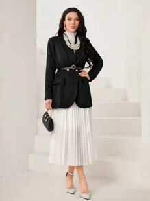 Modelyn Shawl Collar Flap Detail Overcoat Without Belt - Black - View 4