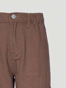 Teen Girl Flap Pocket Side Cargo Jeans - Coffee Brown - View 7