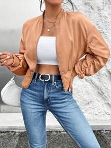 SHEIN Essnce Bomber Épaule tombante Zippé