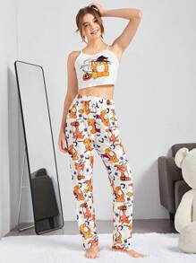 Tween Girl Cartoon Graphic Cami Top & Pants PJ Set - Multicolor - View 1